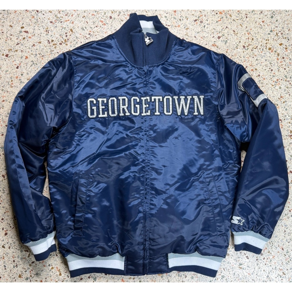 Starter NCAA Georgetown Hoya's Full Zip Satin Bomber Jacket Size Large